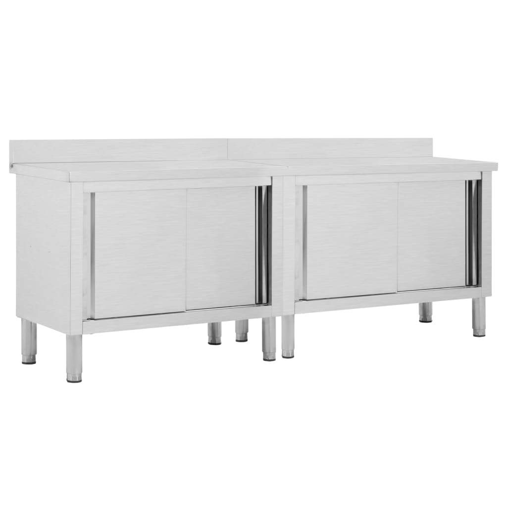 Work Tables with Sliding Doors 2pcs 94.5"x19.7"x(37.4"-38.2") Stainless Steel