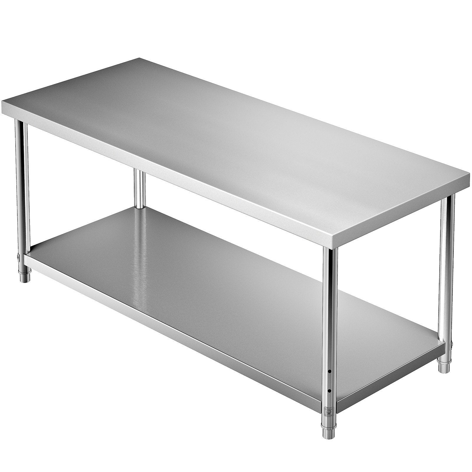 VEVOR Stainless Steel Prep Table, 72 x 30 x 34 Inch, 550lbs Load Capacity Heavy Duty Metal Worktable with Adjustable Undershelf, Commercial Workstation for Kitchen Restaurant Garage Backyard